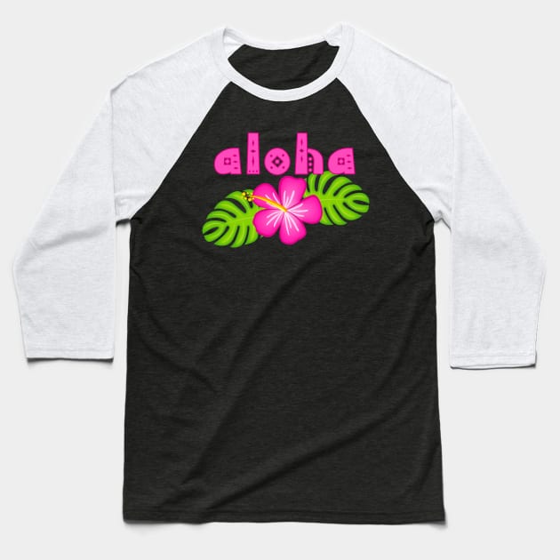 Aloha Pink Hibiscus Floral Baseball T-Shirt by TLSDesigns